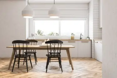Pvc-vloer inspiratie voor keukenvloer idee: Pvc-vloer keuken in visgraatmotief